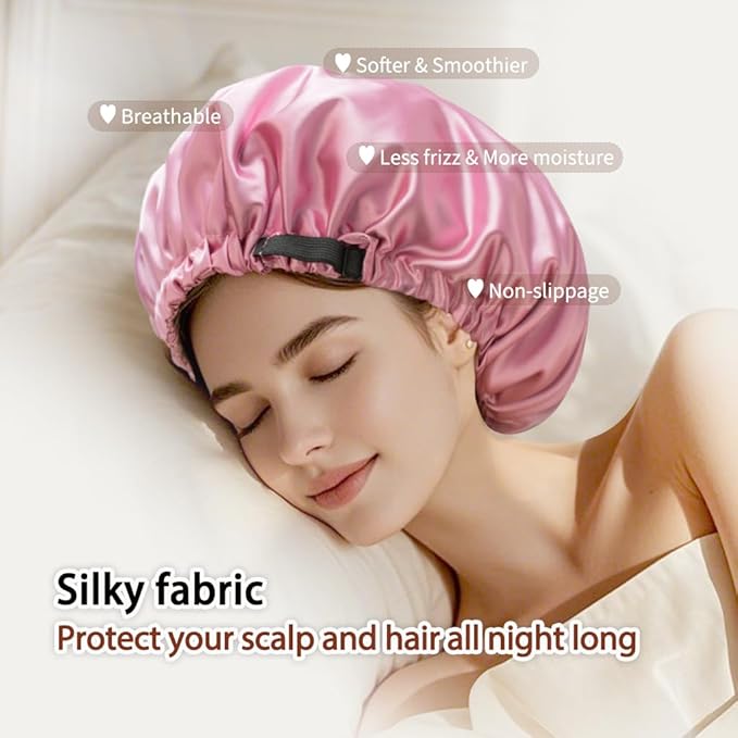 Silk Bonnet for Sleeping Women,Adjustable Satin Bonnet for Women Curly Natural Hair,Double Layer Anti Frizz Soft Sleep Cap.