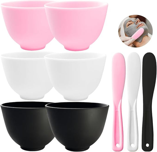 9Pcs Face Mask Mixing Bowl DIY Silicone Facial Mask Bowl for Home Salon Spa Face Skin Applicator Bowl with Stir Sticks, Black,White,Pink
