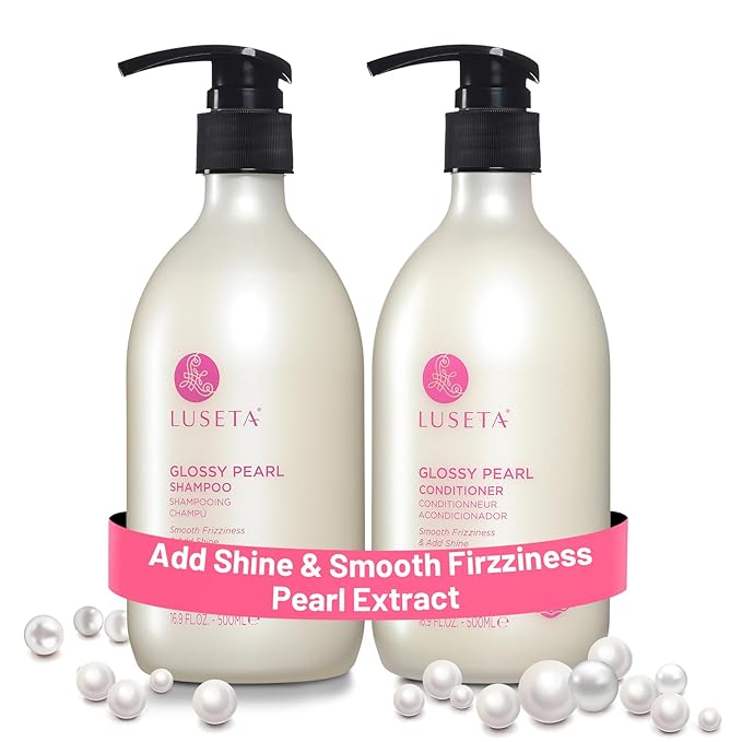 Luseta Glossy Pearl Shampoo and Conditioner Set Smooth & Moisturize, Fight Frizziness and Add Shine,Hydrating for Damaged Hair, Detangle,Nourish Strands,Paraben Free, Sulfate Free,16.9oz