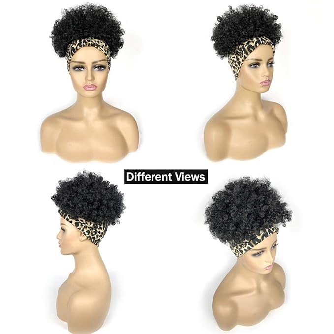 Short Wigs for Black Women Afro Wigs for Black Women Headband Wig with Headbands Attached Kinky Curly Pineapple Wig