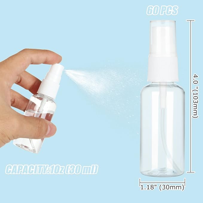 APACALI 60PCS 1 Oz Spray Bottle Mini Mist Sprayer Clear Fine Small Spray Bottle Empty Travel Spray Bottles Reusable Liquid Containers Water Spray Bottle for Perfume, Plant(30ml)