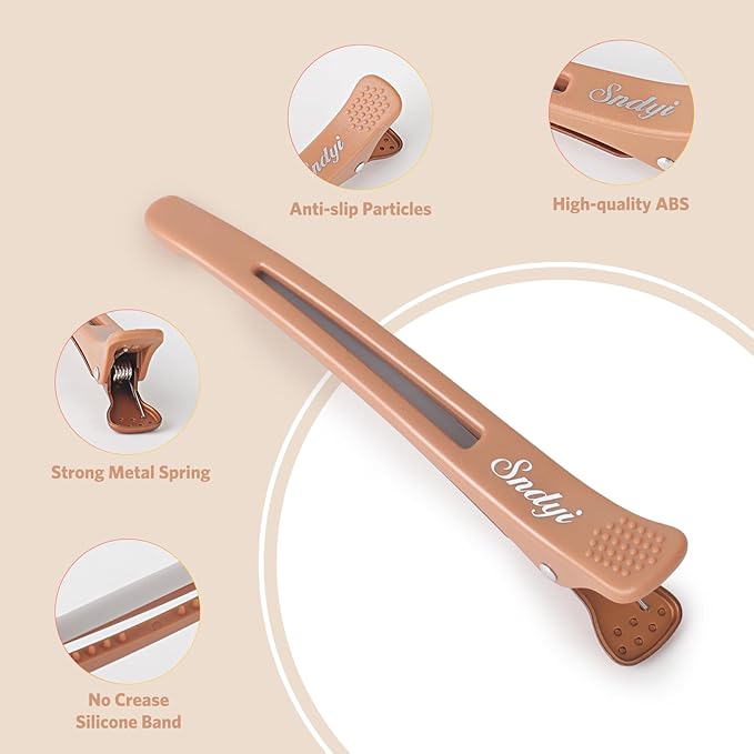 Sndyi 12pcs Neutral Hair Clips for Styling Sectioning - Non Slip Duck Billed With Silicone Band, Roller Clips, Salon Cutting Clips for Hairdresser, Barber, Women, Men