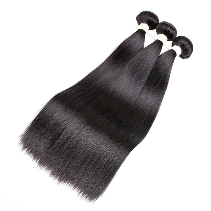 Straight Hair Bundles with Closure (22 24 26+20 Closure) 100% Brazilian Straight Virgin Hair 3 Bundles with Lace Closure Free Part Human Hair Extensions Natural Black Color