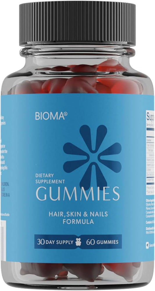 BIOMA Hair, Skin & Nails Beauty Gummies - Supports Growth & Strength with Biotin, Collagen, Zinc & Vitamins C & D - Gluten-Free - 60 Gummies (30-Day Supply)
