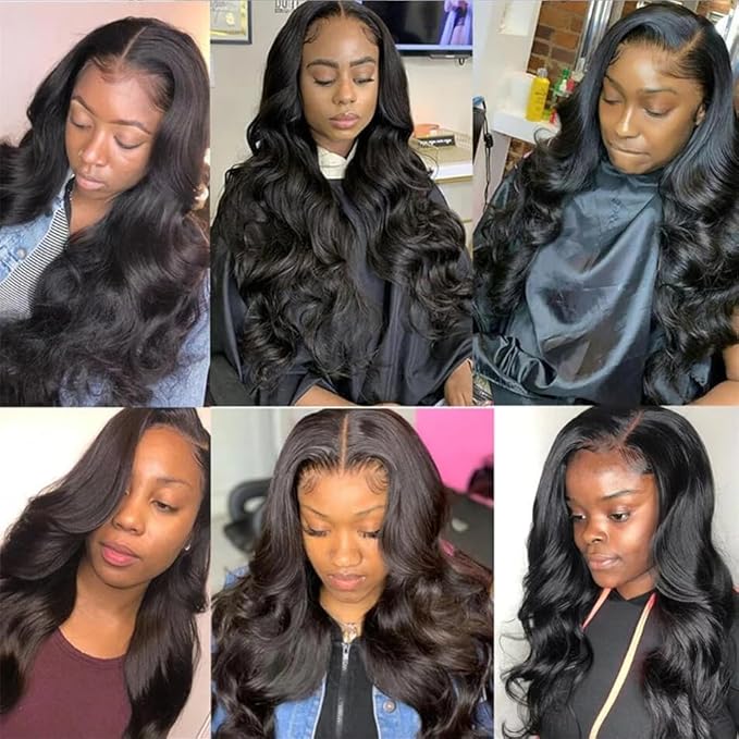 Body Wave 3 Bundles with Frontal Human Hair Unprocessed 100% Human Hair Natural Black Color 13x4 Lace Frontal with Bundles Virgin Human Hair Extensions(10 12 14 with 10 Frontal)