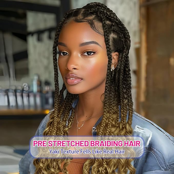 8 Pack Spiral Bump Braiding Hair Pre Stretched - 26" 90G/Pack Premium Pre Stretched Braiding Hair Extensions, Professional Itch Free Hot Water Setting Perm Spiral Bump Texture (1B/27)