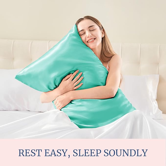 BEDELITE Satin Pillowcase for Hair and Skin, Super Soft and Cooling Similar to Silk Pillow Cases 2 Pack with Envelope Closure, Gift for Women Men(20"x40" King Size, Turquoise)