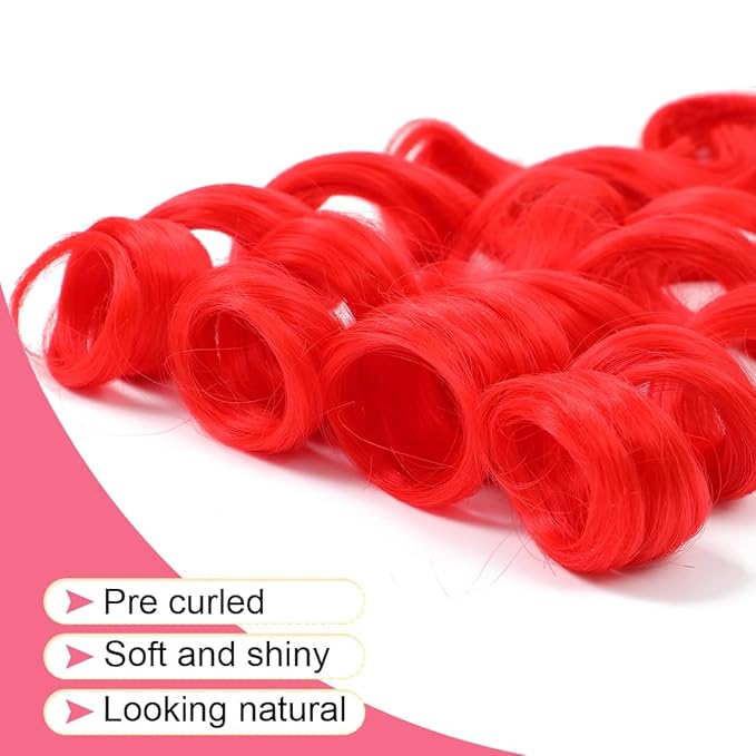 RedFrench Curly Braiding Hair 24 Inch 6 Packs Black Loose Wave Bouncy Crochet Hair Pre Stretched 100g/pack Yaki Curly Braiding Hair for Black Women Hair Extensions ((Pack of 6),24inch,Red)
