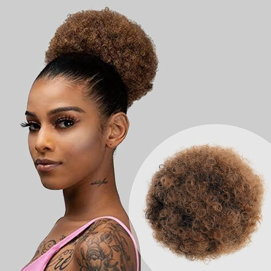 GLAM21USA Afro Puff Drawstring Ponytail Retro Kinky Curly Ponytail Wig Clip in Bun Hair Piece for Black Women Synthetic Hair Extension (SMALL, T1B/30)