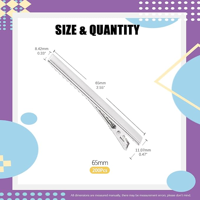 Swpeet 200Pcs 2.6inch - 6.5cm Alligator Hair Clips Kit, Perfect for Metal Duck Bill Hair Clips Flat Top Single Prong Hairpins for Hair Styling DIY Accessories