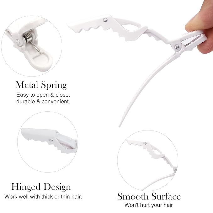 Ondder 24 Pack Pro Hair Clips for Styling, Coloring, Cutting - Large Alligator Clips for Women, Men, Girls, Teens - White