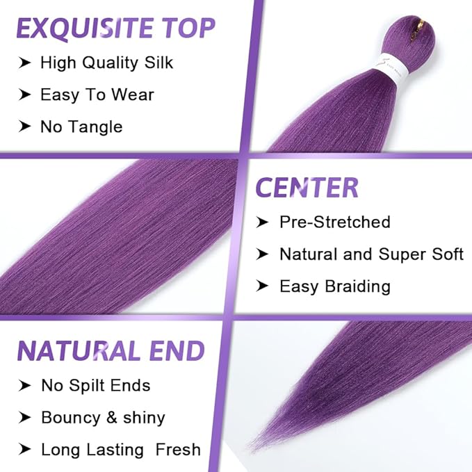 Pre stretched Braiding Hair Extensions Hot Water Setting Synthetic Hair Pre Stretched Crochet Braids Hair 32 Inch Lavender#
