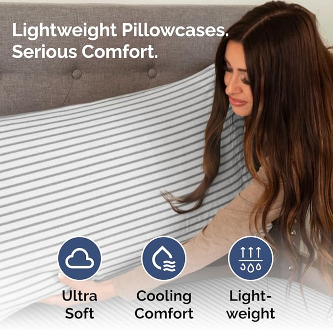 Queen Pillow Cases Set of 4 - Ultra Soft Hotel Quality Pillowcase Covers - Comfy, Cozy & Wrinkle Free - Shrinkage and Fade Resistant - Machine Washable Pillow Protectors - 4 Piece Set - Grey Stripes 2