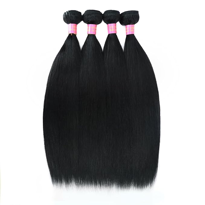24 26 28 30 Inch 4 Bundles Human Hair Straight 12A 100% Unprocessed Brazilian Virgin Human Hair Bundlles Straight Natural Black, True to Length, Full to Weight