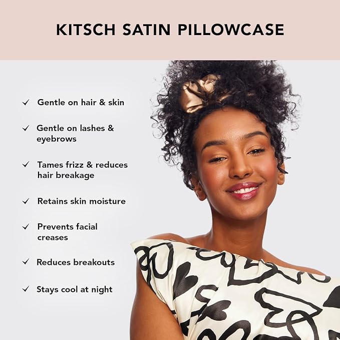 Kitsch Satin Pillowcase with Zipper for Hair & Skin, Softer Than Silk Pillow Cases Queen, Wrinkle-Free, Smooth and Cooling Satin Pillow Covers, Standard Size 19"x26" - Heart