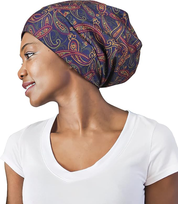 Adjustable Satin Lined Sleep Cap for Dreadlocks Curly Hair Large Head-Stay On Overnight
