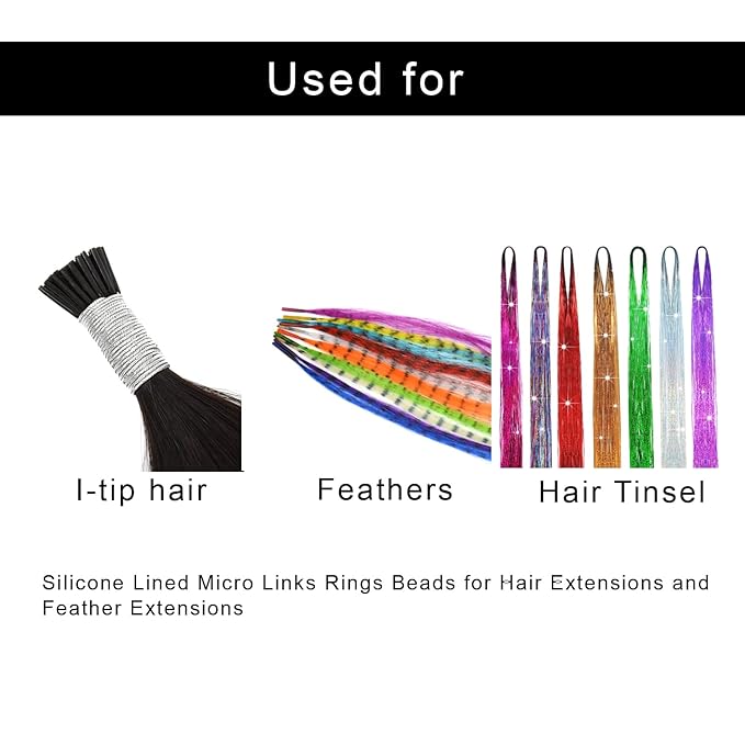 1000 Pcs 5.0 mm Silicone Lined Micro Links Rings Hair Extensions Beads Silicone Lined Beads for Human Hair Extensions and Feather Extensions (Black)