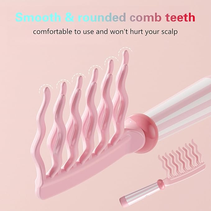 Wide Tooth Comb for Curly, Detangling Comb with Double Row Wavy Tooth and Ergonomic Handle for Long/Thick Dry/Wet Hair for Women/Girl without Straighten the Curl Hair Style (Pink)