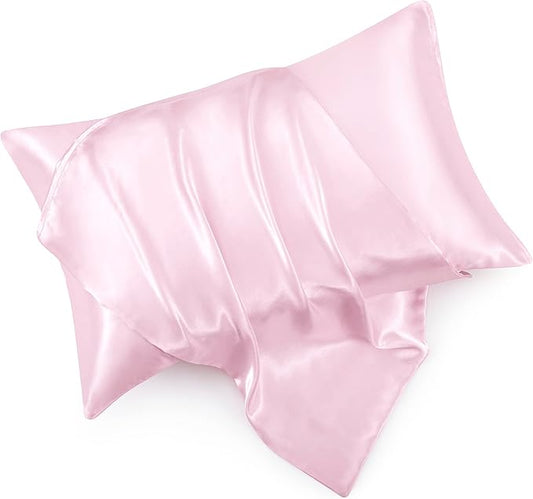 King Size Satin Pillowcase Set of 2 with Envelope Closure,Pink Silk Pillowcase for Hair and Skin (20x36)