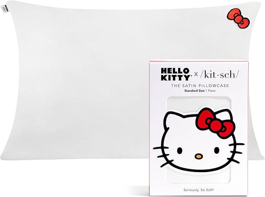 Kitsch x Hello Kitty Pillow Case Ivory – Toddler Bed Time Satin Pillowcase with Zipper – Soft Cooling Pillow Cover for Hair & Skin – Better Than Silk Pillowcase – Queen/Standard 19x26