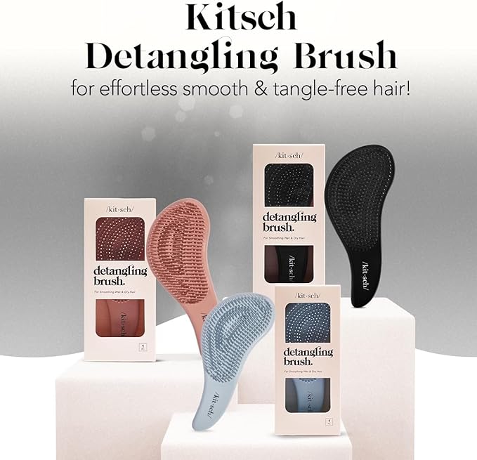 Kitsch Detangler Brush – Gentle Curly Hair Brush with Flexible Bristles for All Hair Types - Wet or Dry | Detangling Hair Brushes for Women & Men, Adults & Kids - Black