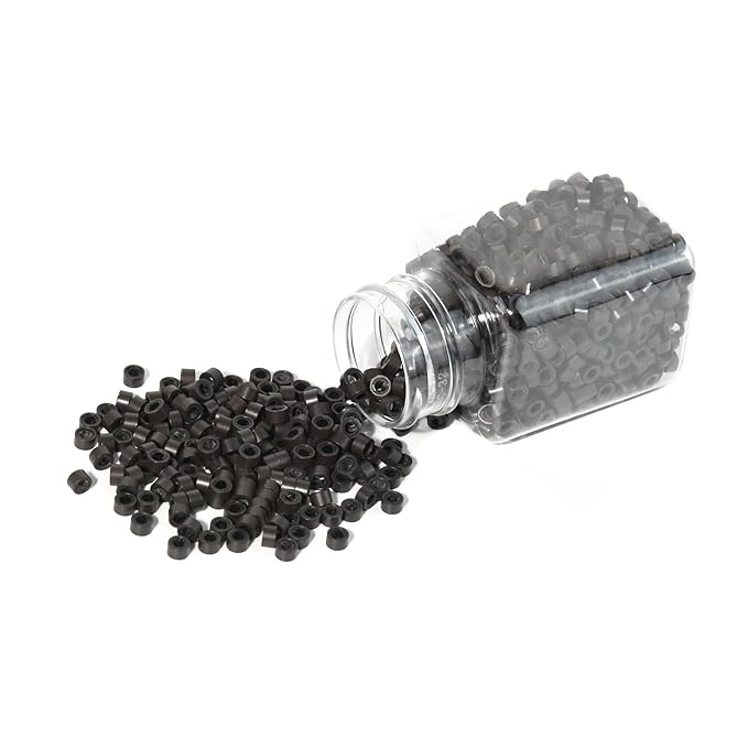 1000 Pcs 5.0 mm Silicone Lined Micro Links Rings Hair Extensions Beads Silicone Lined Beads for Human Hair Extensions and Feather Extensions (Dark Brown)