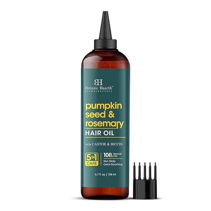 Botanic Hearth Hair Oil for Hair Growth & Hair Relaxer | Strengthening Dry, Frizzy, Damaged Hair & Scalp Treatment | Rosemary & Pumpkin Hair Oil – 6.7 Fl Oz