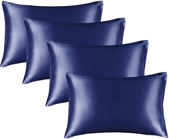 BEDELITE Satin Pillowcase for Hair and Skin, Super Soft Similar to Silk Pillow Cases 4 Pack with Envelope Closure, Cooling Pillowcases for Women Men (20"x40" King Size, Navy)
