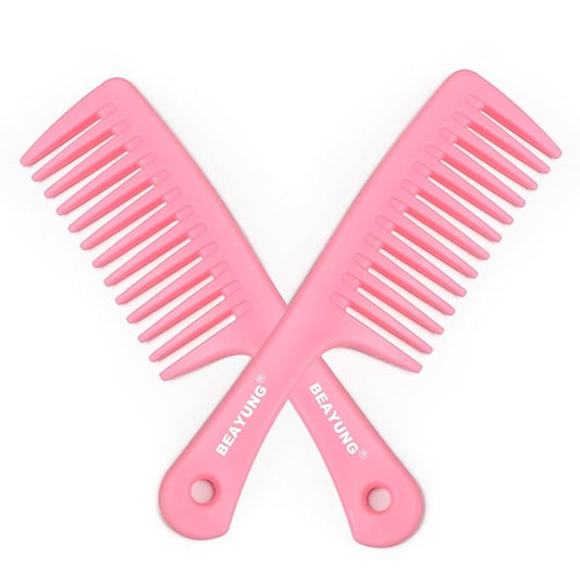 2PCS Large Wide Tooth Comb, Shower Combs, Hair comb for wet curly hair, Durable Hair Brush for Best Styling and Professional Hair Care(2Pink)