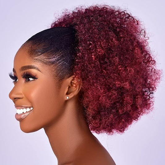 Afro Puff kinky curly Drawstring Ponytail Extension for Black Women Synthetic Short Afro Kinkys Curly Afro Bun Extension Hairpieces Updo Hair Extensions with Two Clips(1B) (18inch, TBUG#)