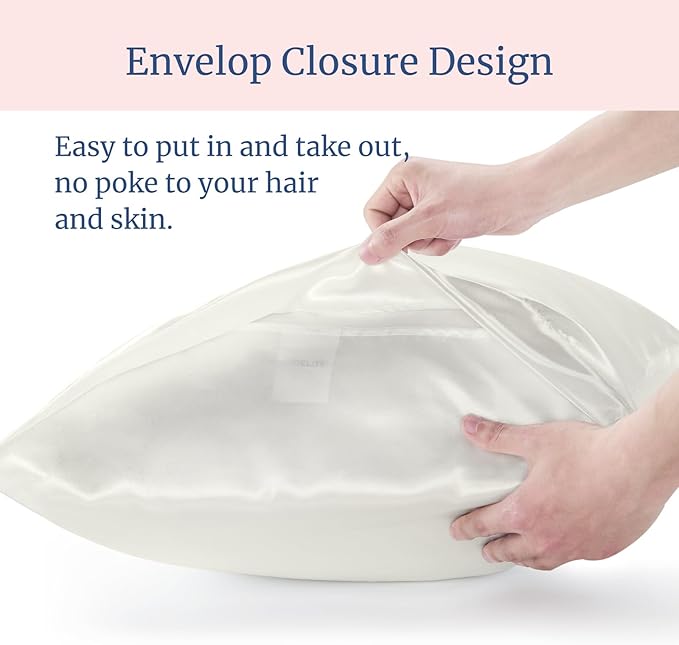BEDELITE Satin Pillowcase for Hair and Skin, Super Soft and Cooling Similar to Silk Pillow Cases 2 Pack with Envelope Closure, Gift for Women Men(20"x36" King Size, Ivory)