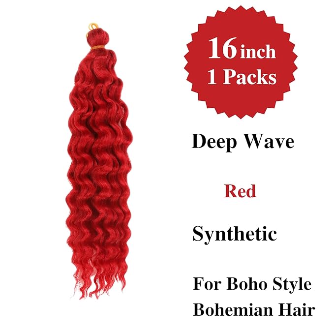Braiding Hair Extensions Pre stretched Boho Curly Deep Wave Crochet Braids Red | Prestretched | Kids | Ez Braid | Short Boho Braids | Hypoallergenic | Knotless | Itch Free |