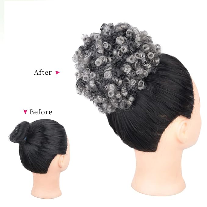 Afro Puff Ponytail for Black Women Culy Wavy Short Drawstring Ponytail Hair Extension Synthetic Mini Afro Bun(Dark Gray#)