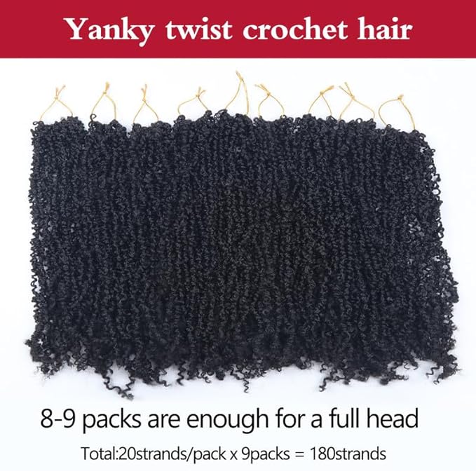 Yanky Twist Crochet Hair, PILLUGER Yaki Twists Hair Micro Spring Twist Braids,9 Packs Pre-looped passion Twist Brown Senegalese With Curls Crochet Synthetic Hair Extensions（14-1B）