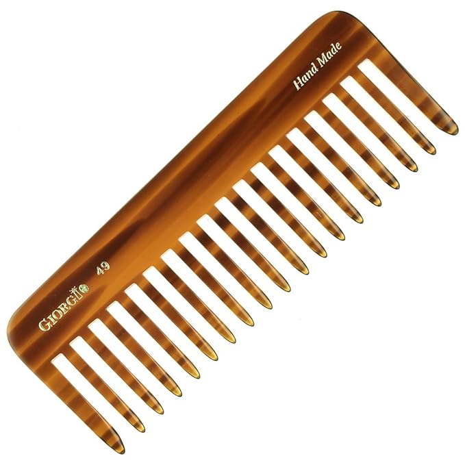 Giorgio G49 & G30 Large 5.75 Inch Detangling Comb, Wide Teeth for Thick Curly Wavy Hair. Long Hair Detangler Comb For Wet and Dry. Handmade, Saw-Cut, Hand Polished, 2 Pack Ivory/Tortoiseshell