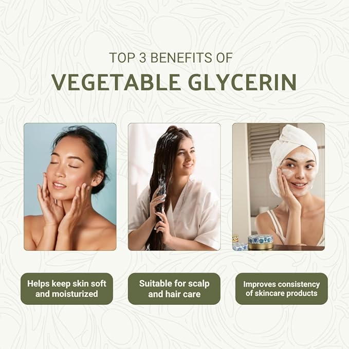 Vegetable Glycerin Oil - 100% Pure Plant Based Glycerol for DIY Skincare, Hair Care, Soap Making & Cosmetics - Vegan Moisturizing Humectant for Lotions & Creams - USP Grade 16oz 2packs