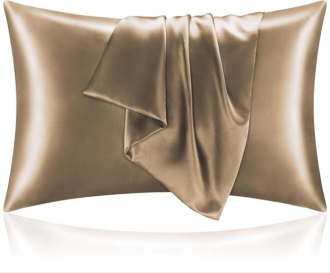 BEDELITE Satin Pillowcase for Hair and Skin, Super Soft and Cooling Similar to Silk Pillow Cases 2 Pack with Envelope Closure, Gift for Women Men(20"x30" Queen Size, Tawny Brown)