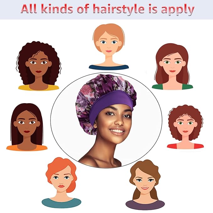 3 Pack Satin Bonnet Silk Hair Bonnet for Sleeping, Sleep Bonnets for Women Large Wide Soft Band Sleep Cap for Curly Hair Braids