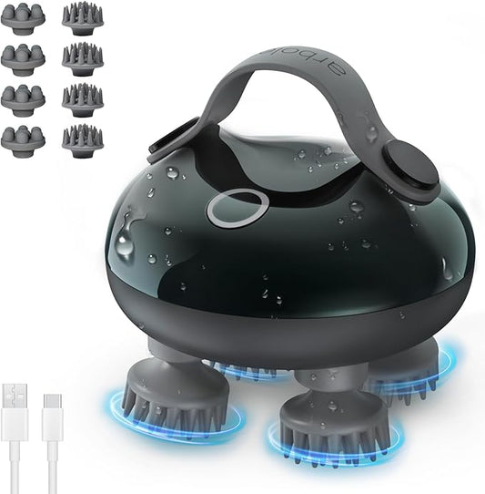 arboleaf Scalp Massager Electric, Portable Head Massager Scalp Stress Relax, Waterproof 6 in 1 Hair Massage with 8 Removable Claws, Rechargeable Hair Head Scratcher, Gifts for Her Him