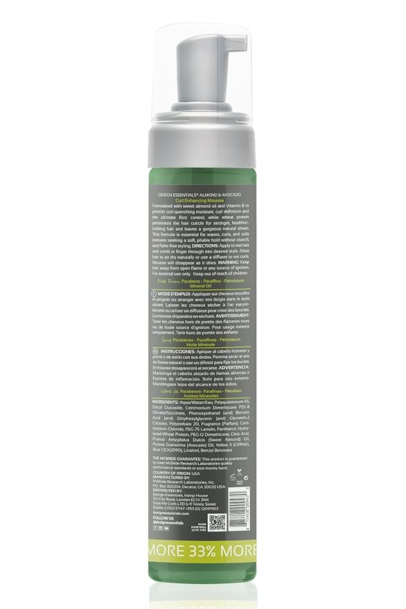 Design Essentials Curl Enhancing Hair Mousse for Curly Hair; Almond and Avocado Collection, 10 Ounce