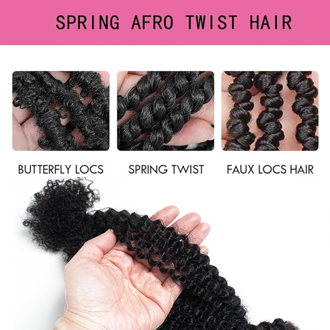 QVR Spring Twist Crochet Human Hair Afro Kinky Curly Braiding Hair Extension, QVR Upgraded Afro Kinkys Bulk Natural Black Hair 12 inch,50 Gram/Pack