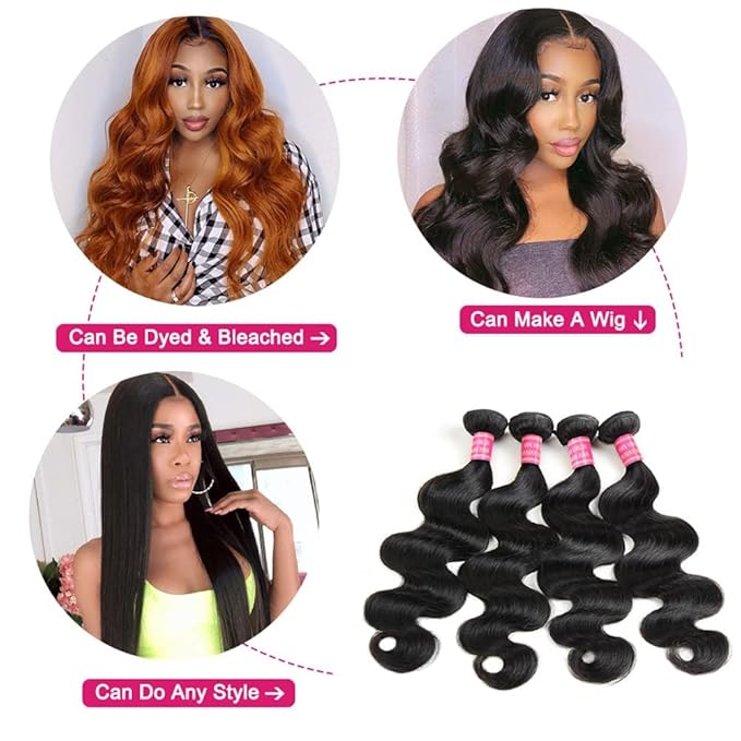 YISEA 12A Body Wave Human Hair 4 Bundles (18 16 14 12 inches) 100% Unprocessed Brazilian Virgin Human Hair Body Wave Bundles Natural Color Weave Extensions