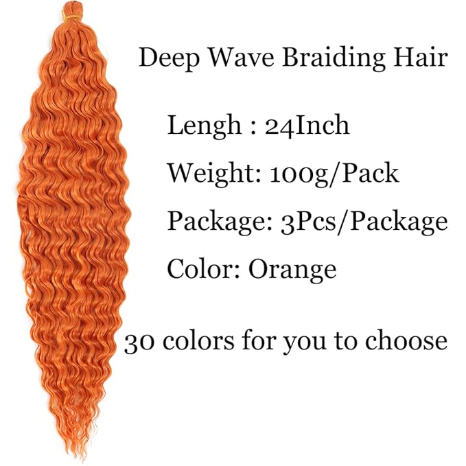 24 inch Ocean Wave Crochet Hair Deep Wave Twist Crochet Hair Extensions Curly Braiding Hair 3 packs(24 inch, Orange)