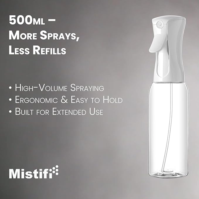 Mistifi Garden Mist – Continuous Ultra Fine Mist Spray Bottle for Plants, Gardening, Flowers, Indoor & Outdoor Use, Refillable Large Mister(500ml 1Pc, Transparent bottle)