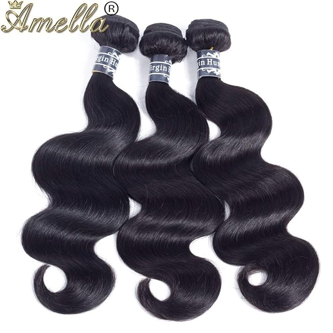 Amella Hair 100% Unprocessed Brazilian Body Wave Bundles with Closure (18 20 22 +18,Three Part) 8A Virgin Brazilian Hair Body Wave with Lace Closure Natural Black Color