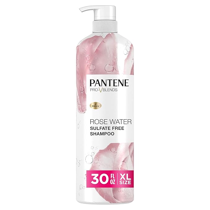 Pantene Sulfate Free Rose Water Shampoo, Soothes, Replenishes Hydration, Safe for Color Treated Hair, Nutrient Infused with Vitamin B5 and Antioxidants, Pro-V Blends, 30.0 oz
