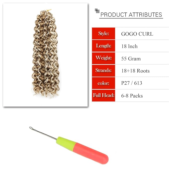YXCHERISHAIR Curly Crochet Hair GoGo Curl Crochet hair for Women 8Packs Deep Wave Braiding hair,Synthetic Bohemian Crochet Braid Water Wave Crochet hair Extensions(P27/613, 18Inch)