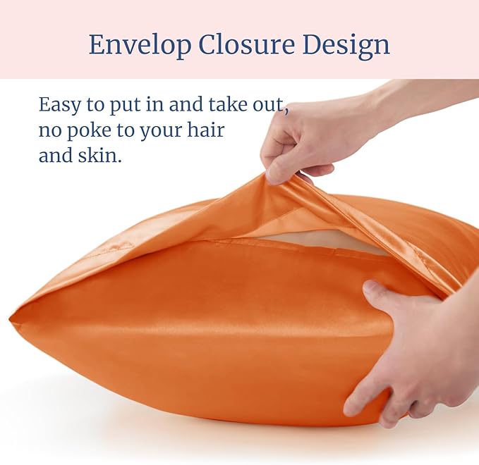 BEDELITE Satin Pillowcase for Hair and Skin, Super Soft and Cooling Similar to Silk Pillow Cases 2 Pack with Envelope Closure, Gift for Women Men(20"x40" King Size, Burnt Orange)