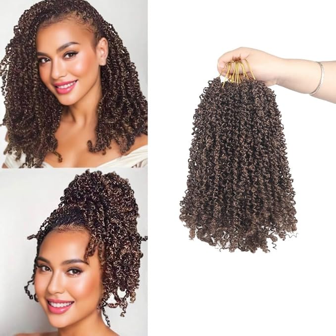 Yanky Twist Crochet Hair, PILLUGER Yaki Twists Hair Micro Spring Twist Braids,9 Packs Pre-looped passion Twist Brown Senegalese With Curls Crochet Synthetic Hair Extensions（8-1B/H/30）