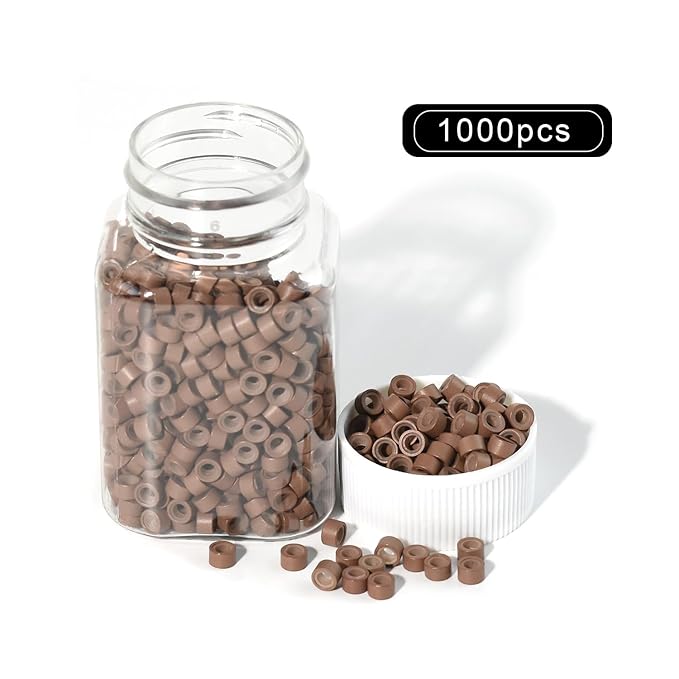 1000 Pcs 5.0 mm Silicone Lined Micro Links Rings Hair Extensions Beads Silicone Lined Beads for Human Hair Extensions and Feather Extensions (Light Brown)